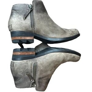 Sorel Lolla Ankle Boot Gray Leather Block Heel Side Zip Womens 7.5 UK 5.5 EU38.5